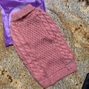 Cyeollo L Dog Knit Sweater Stretch Pullover Jacket Pink Sparkle Bling Sequin
